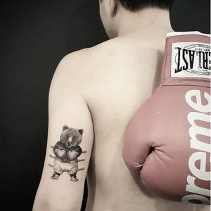 Boxing bear tattoo by Drag On tattoo #drag_on #dragtattoo #newyork #west4tattoo #boxing #boxer #bear #beartattoo #blackwork
