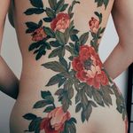 Floral back-piece by Jinpil Yuu #JinpilYuu #color #floral #flower #tattoooftheday
