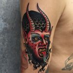 Twisted traditional devil tattoo #JoshDavis #traditional #devil #deviltattoo #traditionalportrait