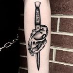 Animal Skull and Knife Tattoo by Mike Adams @mikeadamstattoo #stippling #dotshade #dotshading #mikeadams #mikeadamstattooing #skull #knife