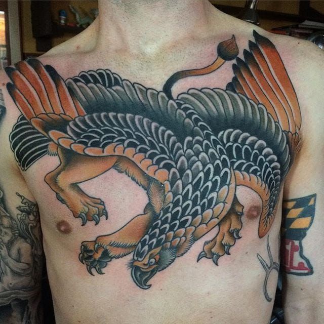First session done awhile back Gryphon from isaacbrethauer at Goodland  Tattoo Milwaukee WI  traditionaltattoos  Griffin tattoo Gryphon tattoo  Tattoo styles