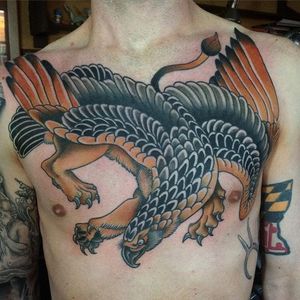 Griffin Tattoo by Fran Massino #griffin #girffintattoo #traditional #traditionaltattoo #americantraditional #classictattoo #FranMassino