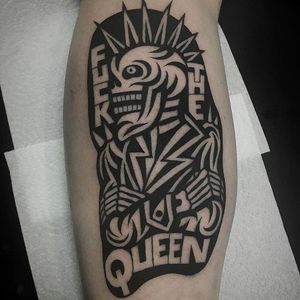 "Fuck the Queen" Punk skeleton Tattoo by Luxiano #Luxianostreetclassic #Streetstyle #Black #Blackwork #Fuckthequeen #skeleton #Luxiano
