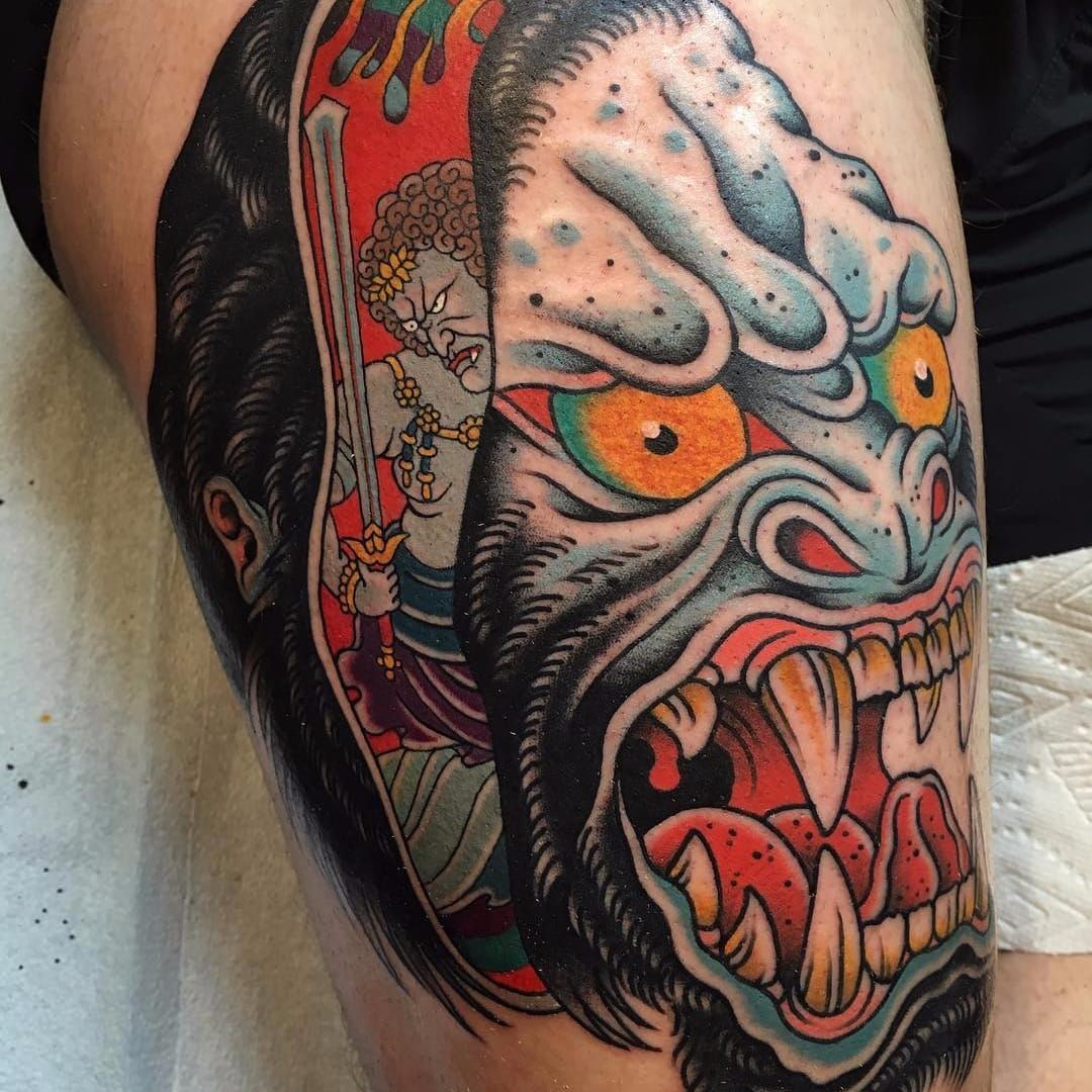 Old Traditions Tattoo Parlor  Gus at Old Traditions tattoo parlor with  this traditional gorilla  tattoo You want Old school or you want new age  hit inkbygus up and book your