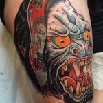 Whats within by Gregory Whitehead #GregoryWhitehead #color #traditional #Japanese #mashup #gorilla #fangs #fudo #sword #warrior #Buddhism #surreal #tattoooftheday