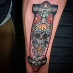 Sugar skull tattoo by Max Duch. #sugarskull #dayofthedead #skull #pennyboard #MaxDuch