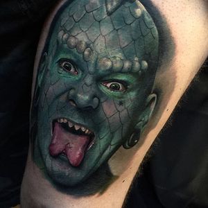Lizard Man Portrait Tattoo by Veronique Imbo @veroniqueimbo #veroniqueimbo #realisticportrait #lizardman #portrait #realistic #lizard #man 