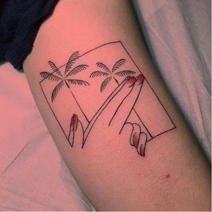 Fun summer tattoo by Dylan Long Cho #DylanLongCho #linework #minimalist #minimalistic #summer #palmtree