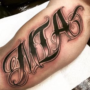 Mia Tattoo by Saul Lira #script #scripttattoo #lettering #letteringtattoo #letteringtattoos #customlettering #scriptartist #LAtattoos #SaulLira