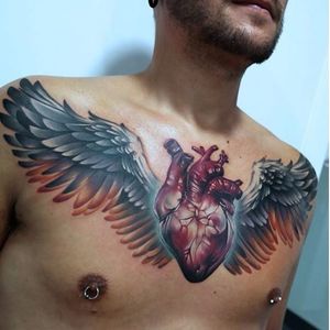 Winged heart tattoo by Sandra Daukshta #SandraDaukshta #realistic #painterly #paintingstyle #wings #anatomicalheart