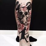 Graphic tattoo by Beppe Lazzari #BeppeLazzari #trashstyle #graphic #trashpolka #skull #mickeymouse