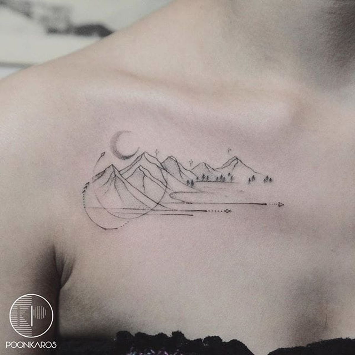 Tattoo uploaded by Xavier • Fine line mountain tattoo by Karry Ka-Ying  Poon. #KarryKaYingPoon #Poonkaros #fineline #blackandgrey #pointillism # mountain #geometric • Tattoodo