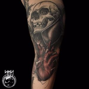 Skeleton tattoo by Scott M. Harrison #ScottMHarrison #neotraditional #nature #anatomicalheart #skull #skeleton