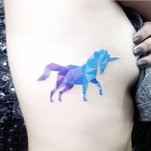 Faceted unicorn tattoo by Pablo Diaz Gordoa #PabloDiazGordoa #geometric #watercolor #unicorn #lowpoly