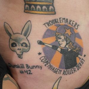 Awesome roller derby tattoos #bunny #juniorteam #friendshiptattoo #rollerderbytattoo #Copenhagen #rollerderby #tattooedathletes