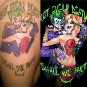 Failed Harley and Joker tattoo, artist unknown. #wtf #tattoofail #fail #horrible #scratcher