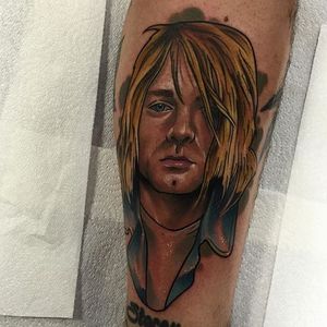 Kurt Cobain Tattoo by Brenden Jones #KurtCobain #NeoTraditional #NeoTraditionalPortrait #Portrait #PopCulture #BrendenJones