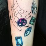 Gems tattoo by Shannon Perry. #ShannonPerry #linebased #linework #offbeat #gem #jewel