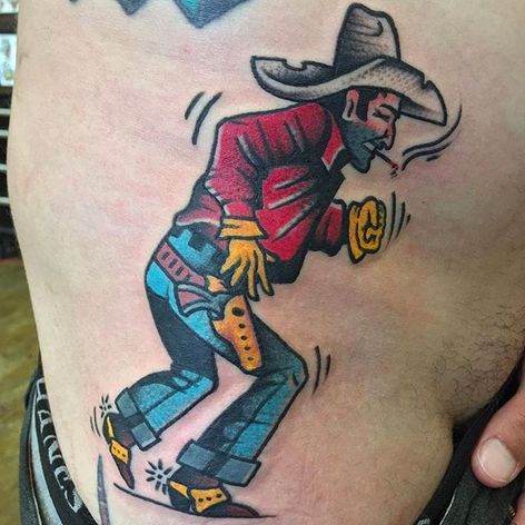 Running Cowboy Tattoo por Pancho #PanchosPlacas #Oldschool #Traditional #Cowboytattoo #cowboy