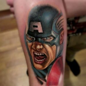 Captain America tattoo by Soor. #captainamerica #superhero #marvel #comics #movies #realism #Soor