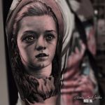 A stunning portrait of Arya by Thomas Carli Jarlier #ThomasCarliJarlier #portrait #Arya #GameofThrones #photorealism #blackandgrey #realism #hyperrealism #portaiture #tattoooftheday