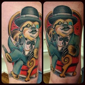 Sloth Tattoo by George Scharfenberg #sloth #slothtattoo #slothtattoos #animaltattoos #animal #funtattoos #charismatictattoos #GeorgeScarfenberg