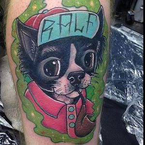 This chihuahua is cooler than you. Tattoo by Bronte Evans. #chihuahua #dog #neotraditional #newschool #BronteEvans