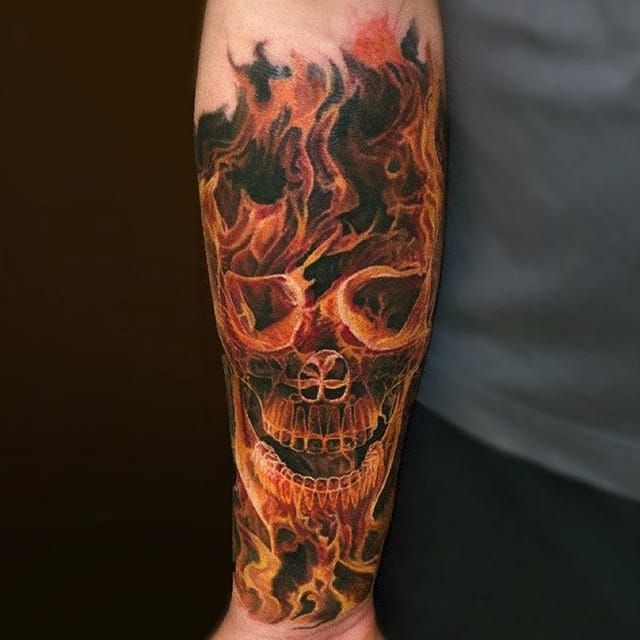 Human skull with flames for tattoo Royalty Free Vector Image