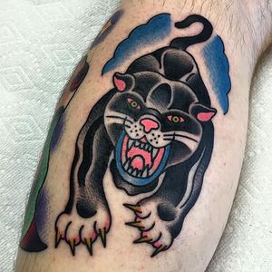Panther Tattoo by Vinny Morris #panther #panthertattoo #traditionalpanther #traditional #traditionaltattoo #traditionaltattoos #traditionalartist #besttraditional #VinnyMorris