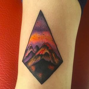 Volcano by Juan Hernandez (via IG -- juan_hernandez_tattoo) #juanhernandez #volcano