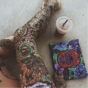 Lil Guz leg tattoos via Instagram @lilguz #LilGuz #art #artist #sleeve