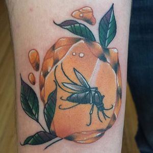Amber Tattoo by Jesse Exner #amber #ambertattoo #mosquito #mosquitotattoo #fossil #jurassicpark #jurassicparktattoo #JesseExner