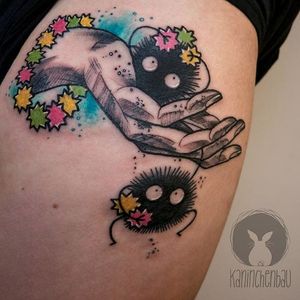 Soot sprite tattoo by Rebecca Bertelwick. #studioghibli #ghibli #sootsprite #spiritedaway #myneighbortotoro #kawaii #cute #sketch