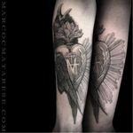 Sacred heart tattoo mixed with a crow #crow #sacredheart #MarcoMatarese #engraving #bw
