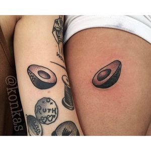 Cool for a couples tattoo too! by ElectricThaiger Tattoo #avocado #ElectricThaigerTattoo #blackwork #simple