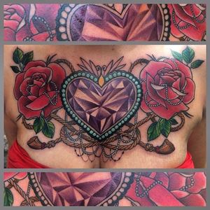 Amethyst Crystal Heart Tattoo by Cavel Lucci @CavellucciTattoo #Cavelluccitattoo #Crystal #Diamond #Heart #CrystalHeartTattoo #DiamondHeartTattoo #Amethyst #Chest