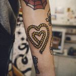 Heart rope tattoo by Woohyun Heo #WoohyunHeo #rope #traditional #heart #love (Photo: Instagram)