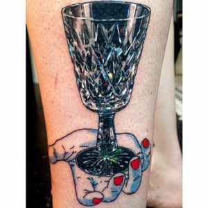 Chalice tattoo by Shannon Perry. #ShannonPerry #linebased #linework #offbeat #chalice #cup #glass