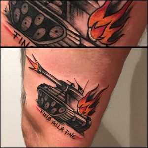 Fiery tank tattoo by Francesco Bianco #tank #tanktattoo #FrancescoBianco #fire