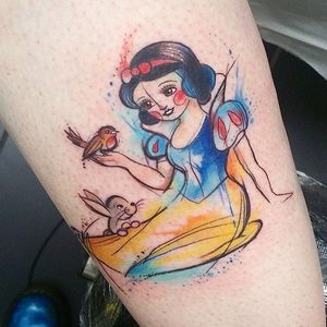 Snow White tattoo by Josie Sexton. #JosieSexton #snowwhite #disney #disneyprincess #princess #fairytale #watercolor #sketch