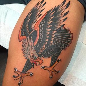Fierce and solid eagle tattoo by Marc Nava. #MarcNava #eagle #traditional