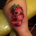 Strawberry rubber ducky tattoo by Steven Compton. #newschool #rubberduck #StevenCompton #rubberducky #fruit #strawberry