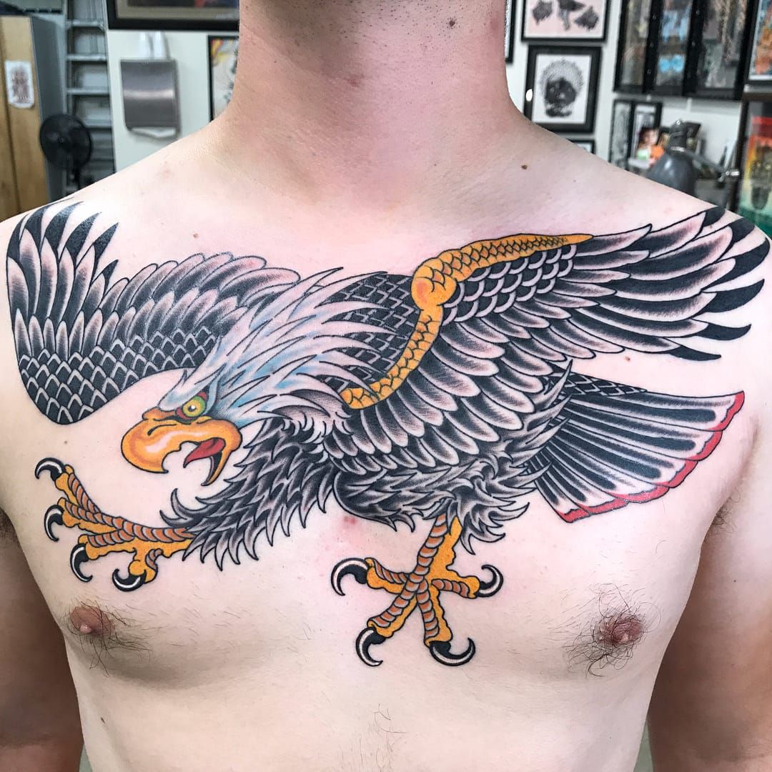 First Tattoo at age 18 flying HawkEagle on upper back by Ellie White at  Mattattoos Warrington England  Sorry about the blood D  rtattoos