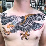 Where eagles fly by Marc Nava #MarcNava #traditional #color #eagle #feathers #wings #claws #baldeagle #chestpiece #tattoooftheday