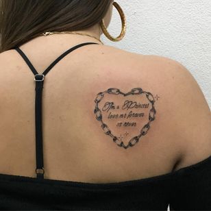 Princess tattoo of Soto Gang #SotoGang #blackandgrey #linework #fineline #text #quote #script #chain #heart #gritter #stars #glitter #princess #love # Forever