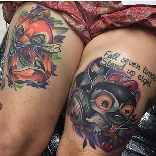 Tatuaje de zorro y lémur por Casey Charlton # fox #lemur # fox tattoo #lemurtattoo #newschool #newschooltattoo #newschooltattoos #newschoolartist #CaseyCharlton