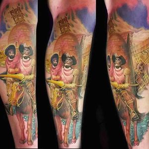 Don Quixote arm sleeve by Chris Mack (via IG -- chrismacktattoo) #chrismack #donquixote #horse