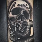 Snake Skull Tattoo by CJ Tattooer #skull #snake #blackwork #darkblackwork #darkart #darkartist #blackworkartist #savageblackwork #XCJX #CJTattooer #ChristopherJadeCuevas