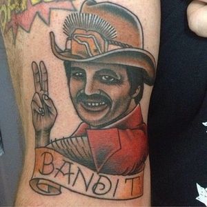 Burt Reynolds as Bandit. (via IG --  hotdogholiday) #smokeyandthebandit #burtreynolds #burtreynoldstattoo #halneedham