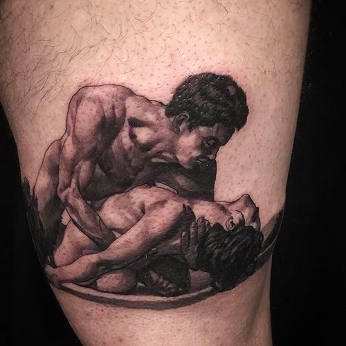 Erotic black and gray tattoo done by Erick Holguin , check out the awesome fine line on this one! #Erotic #blackandgray #ErickHolguin #fineline #realistic
